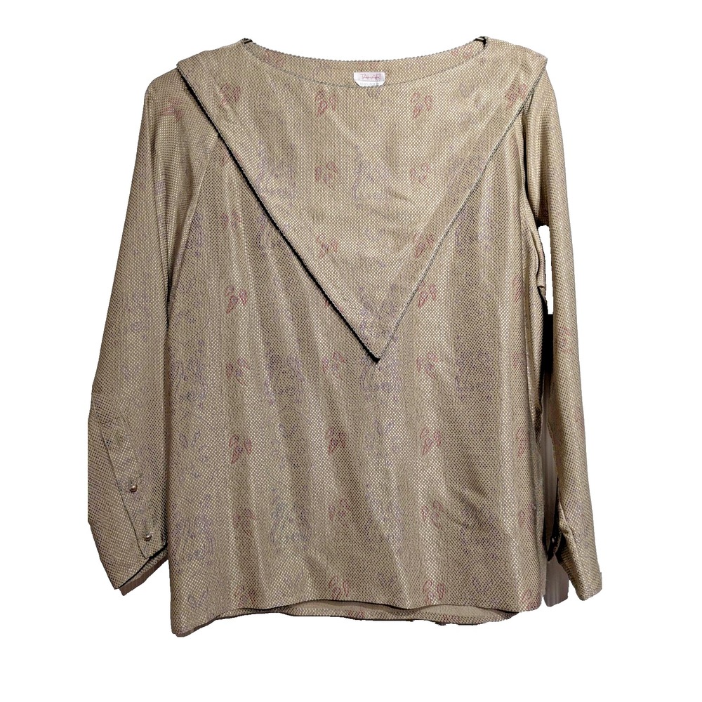 Vintage Tahari Shirt Womens 12‎ Gold Silk Long Sleeve Mandarin Collar 90s Blouse